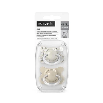 Пустушка силіконова фізіологічна 2 шт Suavinex Birdies -2-2 міс., white/beige