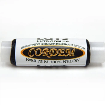 Нитки бисерные сверхпрочные монокордовые Cordem №80, катушка 75 м, черный