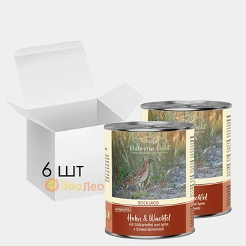 Консервований корм Hubertus Gold Huhn&Wachtel для собак, курка та перепілка з бататом та олією чорного кмину, 800 г (6 шт)