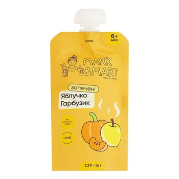 Пюре фруктовое Mark&Mart "Запеченное Яблоко и тыква" без сахара, для детей от 6 месяцев, гомогенизированное, стерилизованное 120г