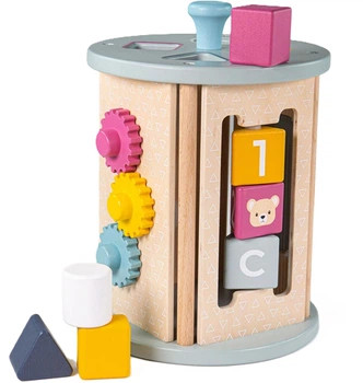 Zabawka dla niemowląt Bigjigs drewniana skrzynia z ruchomymi elementami i sorterem 34047 (0691621820476)