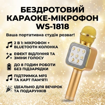 Беспроводной караоке-микрофон Bluetooth DM WS1818 с динамиком и эффектом эха, Желтый