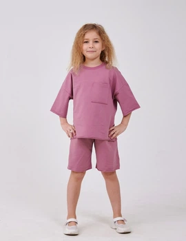 Костюм (футболка+шорты) для девочки SMIL 117514-1 Пыльная роза р.134