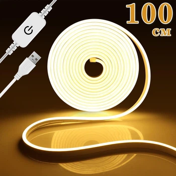 Гнучка світлодіодна стрічка LED USB 100 см з сенсорним димером. Неонова підсвітка для декору Neon Flex Touch Dimmer Warm White