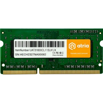Оперативна пам'ять ATRIA SO-DIMM DDR3 4GB 1600MHz Green (UAT31600CL11SLK1/4)