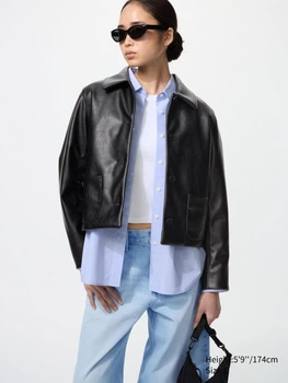 Куртка из экокожи UNIQLO на пуговицах 1159854380 (Черный XXL)