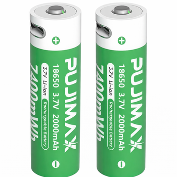Акумуляторні батарейки 18650 PUJIMAX 2000 mAh (7400 mWh) 3.7V Li-Ion, Button Top, USB-C, 2 шт