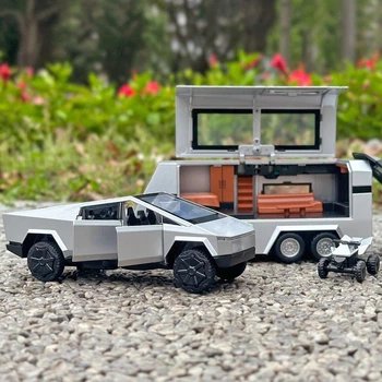 Іграшка металева машинка Tesla Cybertruck з трейлером і квадроциклом 1:32 Автопром