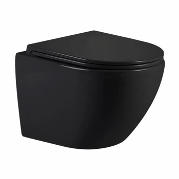 Унитаз подвесной Qtap Jay Ultra Quiet 485х360х320 мм, Matt Black, сиденьем Slim Duroplast/ Soft-close/ Quick Relase QT07335177MB