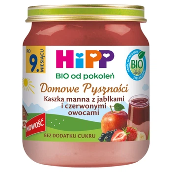 Пюре дитяче HiPP BIO Домашні смаколики манна каша з яблуками та червоними фруктами, 9+ місяців, 200 г