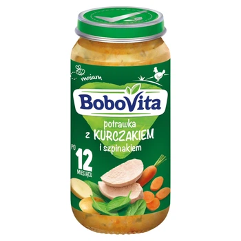 Пюре BoboVita Страва з куркою та шпинатом, 250 г (з 12 місяців)