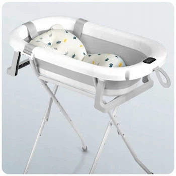 Складная ванночка детская с подставкой, с подушечкой и термометром Ricokids серая