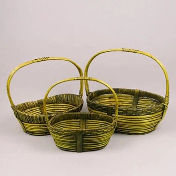 Комплект зеленых корзинок из лозы 3 шт. 46005