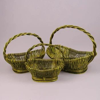 Комплект зеленых корзинок из лозы 3 шт. 38965
