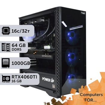 Компьютер Power Up #13 для Premiere Pro/Ryzen 9 7950x/64 GB/HDD 6 TB/SSD 1TB/GeForce RTX 4060Ti 16GB для анимационного дизайна и видеомонтажа и постобработки