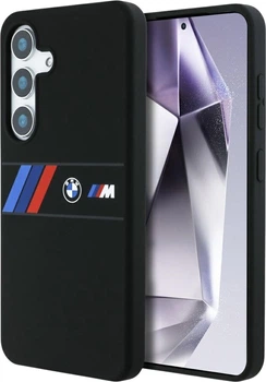 Etui plecki BMW Silicone Middle Tricolor Stripes MagSafe do Samsung Galaxy S25 Black (3666339448851)