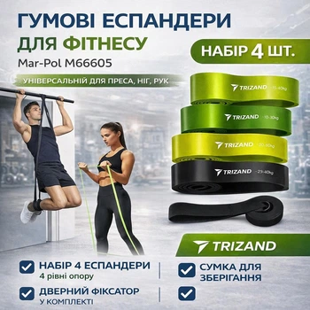Резиновые эспандеры для фитнеса набор 4 шт и 4 уровня сопротивления + дверной фиксатор Trizand 24305