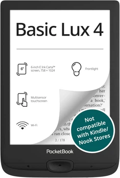Электронная книга 6" Basic Lux 4 / 8ГБ / Wi-Fi / SD слот / сенсорный E-Ink экран (758 × 1024) / Настраиваемая яркость / Динамики / Черный (PB618-P-WW) Б/В