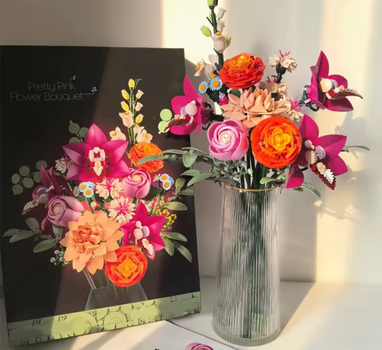 Конструктор Pretty Pink Flower Bouquet Ботанический букет розовый совместимый блочный
