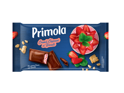 Шоколад Primola с клубничной начинкой и добавлением печенья Kandia 91 г