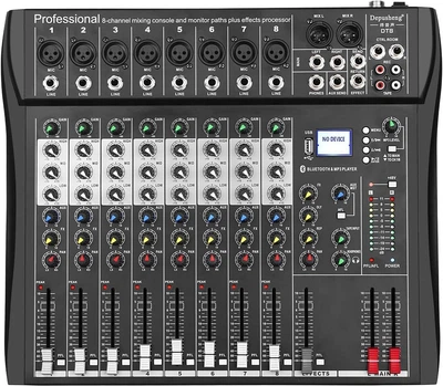 Микшерный пульт Depusheng DT8, 8-канальный, USB, Bluetooth, 48V