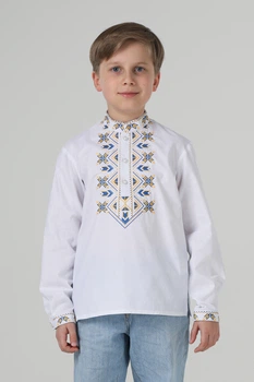 Дитяча вишиванка для хлопчика Квіти життя Folk Moda 140 Білий (kvti-zhittq-zhovto-blakit-310311180)