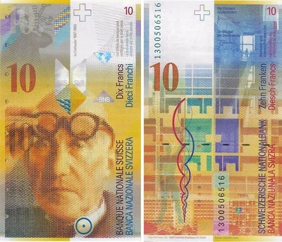 Банкнота 10 франків Швейцарія 2013 рік UNC