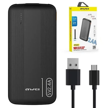 Повербанк Awei P20K 10000 mAh 2.4A з USB та Type-C, портативний зовнішній аккумулятор для смартфонів та планшетів