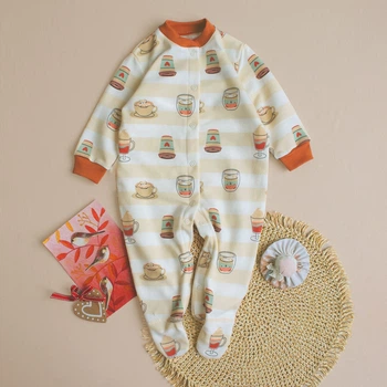 Теплый детский комбинезон из футера с начесом 68 см рисунок KB14-CoffeeTime-22 Ladan