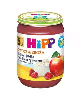Пюре дитяче HiPP BIO Малина та яблуко з рисовою кашею, з 5 місяців, 190 г