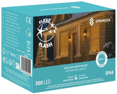 Lampki Springos Kurtyna Sople Flash 300 LED 12 m (5907719425542)