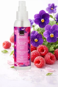 Лосьон-спрей для тела Avon Senses "Небесное сияние" с ароматом космической фиалки и сочной малины, 100 мл.