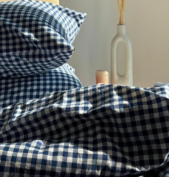 Простынь Полуторная Lavson Вареный хлопок Washed Cotton 150х230 Синий кубик