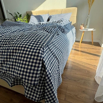 Пододеяльник LavSon Washed Cotton Вареный хлопок Полутораспальный 150х210 Синий кубик