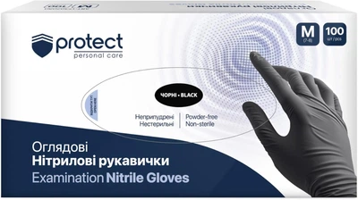 Рукавички оглядові одноразові Pro Service Protect Нітрилові Нестерильні Неприпудрені Чорні розмір М 100 штук (17302050)