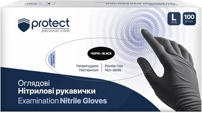 Рукавички оглядові одноразові Pro Service Protect Нітрилові Нестерильні Неприпудрені Чорні розмір L 100 штук (17302060)