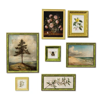 Набор декоративных фоторамок The Frame Depot на стену, 7 шт, винтажный коллаж для артов, принтов и фото (green_gold_set)