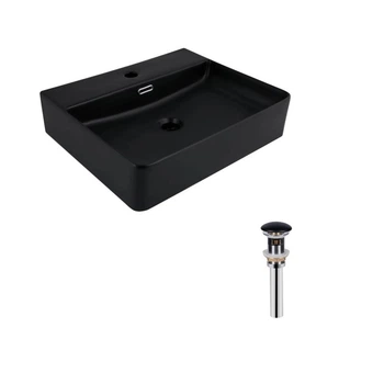 Раковина подвесная прямоугольная Qtap Matt Black с донным клапаном PU03O для ванной комнаты черная керамическая раковина (600672)