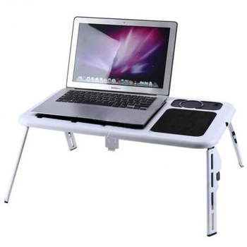 Подставка для ноутбука E-Table LD09 складная с активным охлаждением два вентилятора USB питание рабочий столик для работы на диване кровати или за столом до 17 дюймов черно-белая эргономичная конструкция с металлическим сердечником ножек 15 кг нагрузки