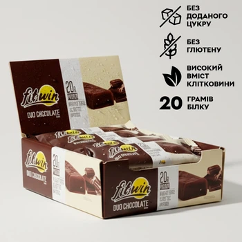 Батончик Protein Bar 33%, 12x60 грам Подвійний шоколад FitWin (2000003284771)
