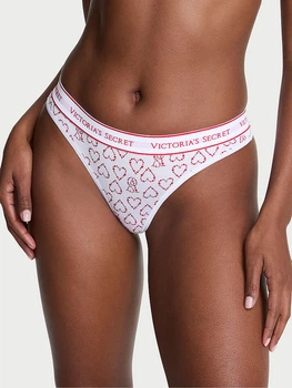 Бавовняні трусики стрінги з низькою посадкою Victoria's Secret White Hearts Thong Logo Knickers M Білий