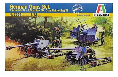 Збірна модель 1:72 набір з 3 зброї 3.7cm Pak 37 - 7.5cm Pak 40 - 2cm Flakvierling 38 Italeri 7026