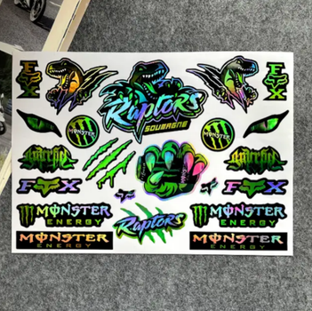 Голографические Наклейки "RAPTORS SOUVERAIGNE" и MONSTER ENERGY для Мотоцикла/Авто (1 лист)