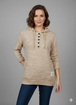 Жіноча кофта з капюшоном тепла R 656 бежева, L-XL