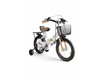 Детский двухколесный велосипед Viccabe Sport 6100-88A-14 стальная рама 14" надувные колеса складной с корзиной регулировки наклона руля дополнительными колесами, светящимися колокольчиком багажником белый