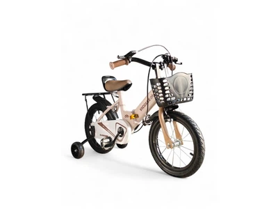 Детский двухколесный велосипед Viccabe Sport 6100-88A-16 стальная рама 16" надувные колеса складной с корзиной регулировки наклона руля дополнительными колесами, светящимися колокольчиком багажником бежевый