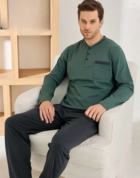 Піжама чоловіча Pijamoni L бавовняна зелений кофта з штанами
