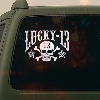Военная наклейка на авто для военных «Lucky 13» с черепом, 20 см.