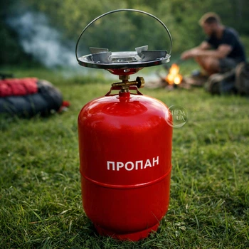 Газовий балон 12 л з пальником 2200 Вт, портативний туристичний газовий комплект з конфоркою, краном-перехідником і ручкою, для приготування їжі, обігріву, кемпінгу, туризму, походів, пікніка Червоний, BG-012