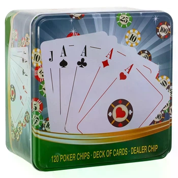 Набор для покера в металлической коробке Poker game set Zelart 120 фишек